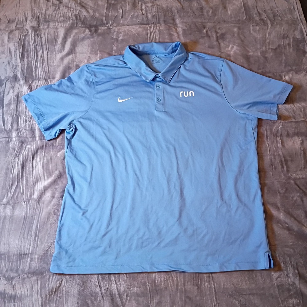 Nike Run Mens 2XL Blue Short‎ Sleeve Performance Polo Shirt Swoosh Graphic